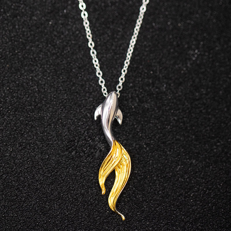 Buddha Stones 925 Sterling Silber Goldener Koi Fisch Glücksbringer Halskette Anhänger - Koi-Fisch aus 925er Sterlingsilber - image 0