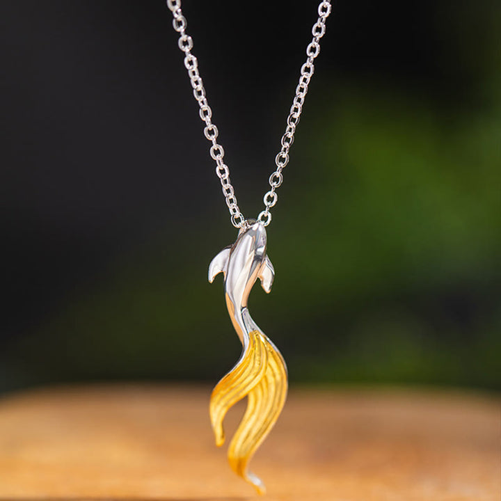 Buddha Stones 925 Sterling Silber Goldener Koi Fisch Glücksbringer Halskette Anhänger - image 2