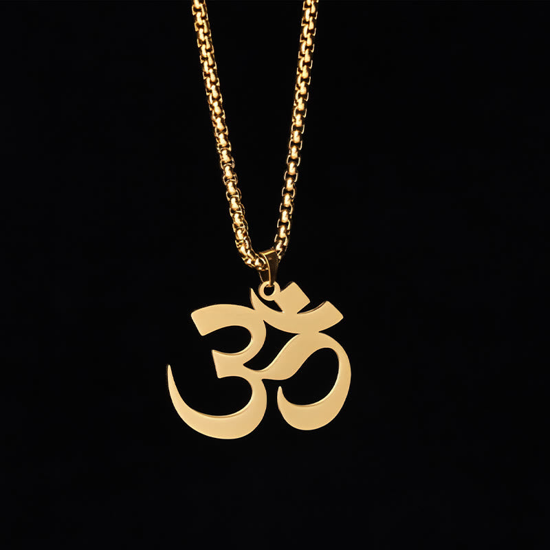 Buddha Stones ​​Om Symbol Mantra Edelstahl Fokus Halskette Anhänger - Gold - image 0