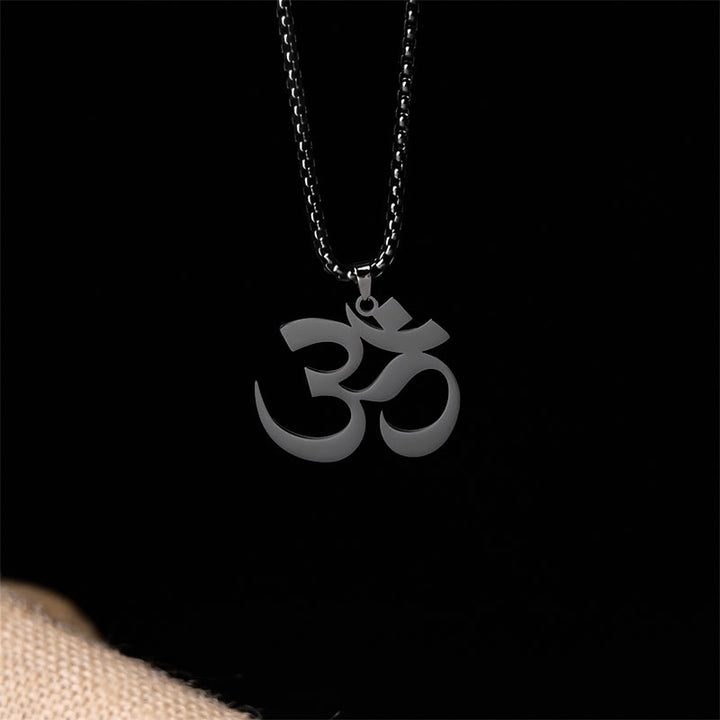 Buddha Stones ​​Om Symbol Mantra Edelstahl Fokus Halskette Anhänger - Schwarz - image 15