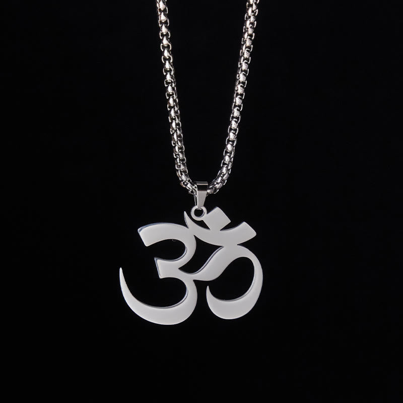 Buddha Stones ​​Om Symbol Mantra Edelstahl Fokus Halskette Anhänger - Silber - image 8