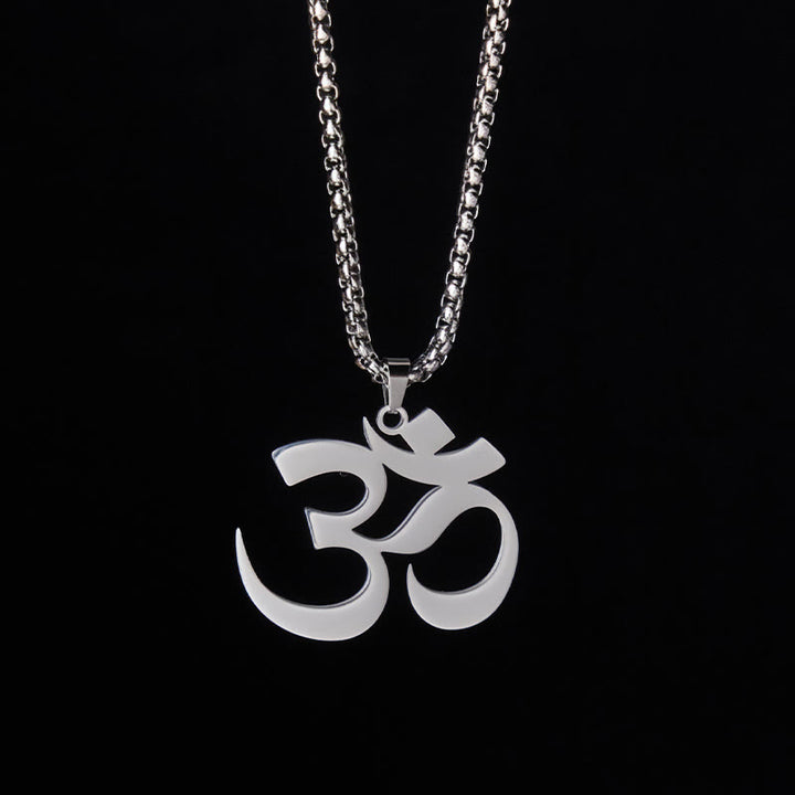 Buddha Stones ​​Om Symbol Mantra Edelstahl Fokus Halskette Anhänger - Silber - image 8