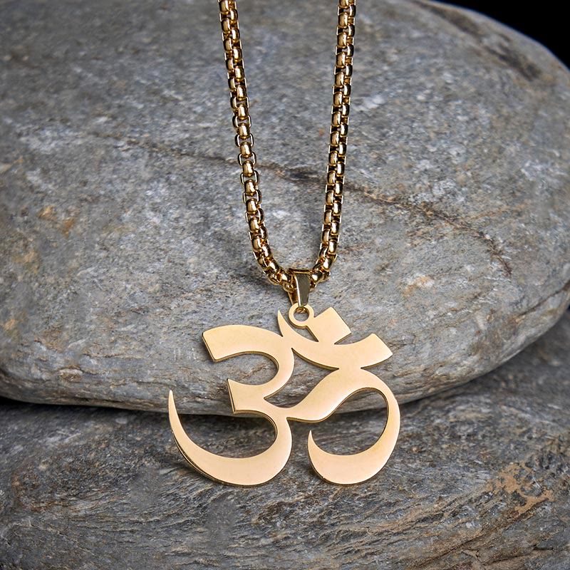 Buddha Stones ​​Om Symbol Mantra Edelstahl Fokus Halskette Anhänger - image 1