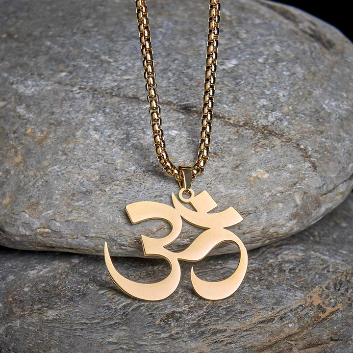 Buddha Stones ​​Om Symbol Mantra Edelstahl Fokus Halskette Anhänger - image 1