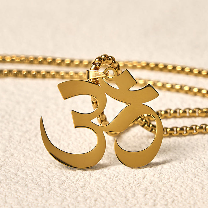 Buddha Stones ​​Om Symbol Mantra Edelstahl Fokus Halskette Anhänger - image 2