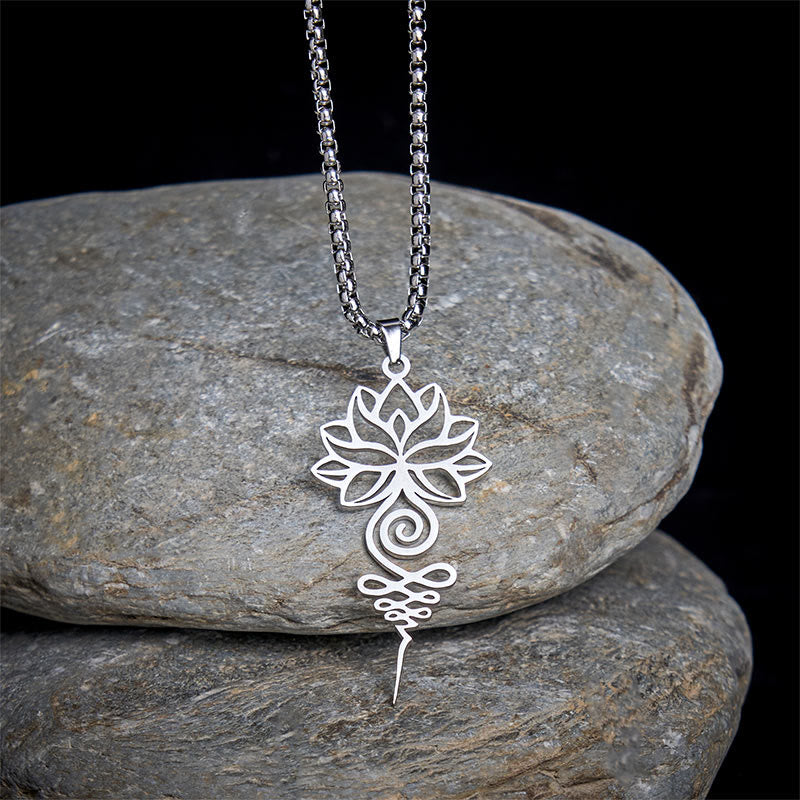 Buddha Stones, Lotus, Unalome, Chakra-Symbol-Design, Edelstahl, Erleuchtung, Halskettenanhänger - Silber - image 0