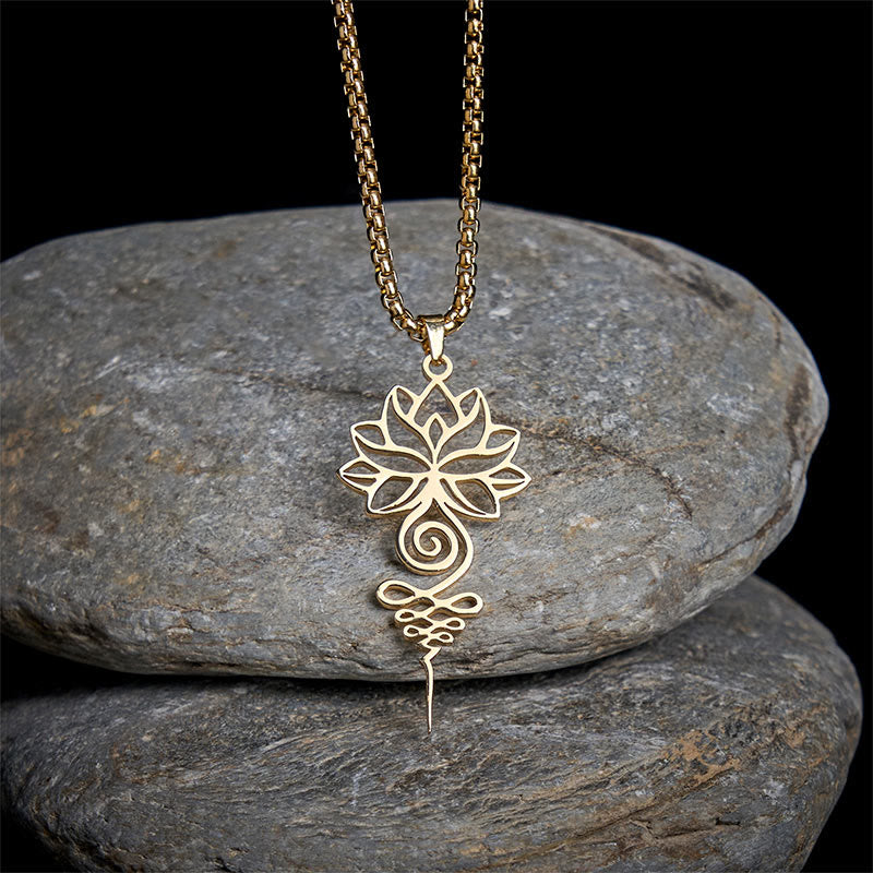 Buddha Stones, Lotus, Unalome, Chakra-Symbol-Design, Edelstahl, Erleuchtung, Halskettenanhänger - Gold - image 7