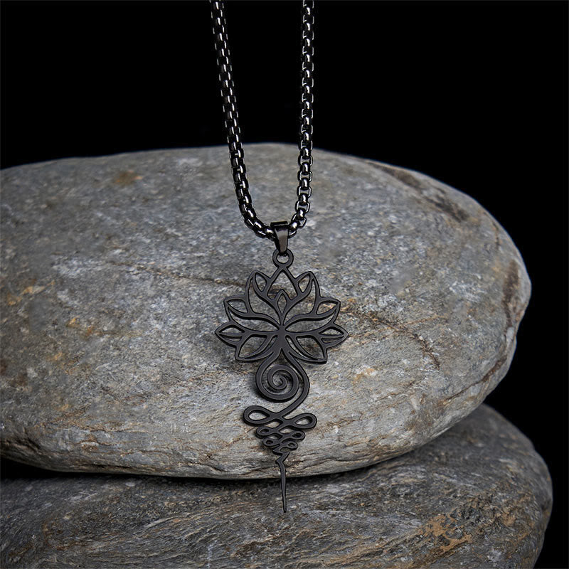 Buddha Stones, Lotus, Unalome, Chakra-Symbol-Design, Edelstahl, Erleuchtung, Halskettenanhänger - Schwarz - image 12