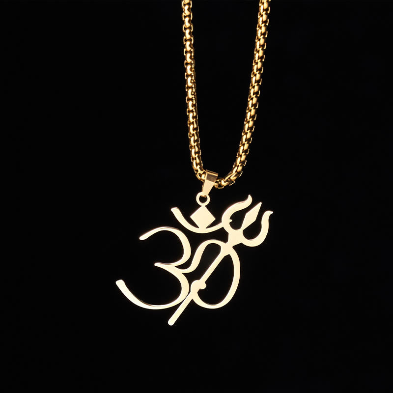 Buddha Stones Dreizack OM Symbol Edelstahl Verbindung Halskette Anhänger - Gold - image 0