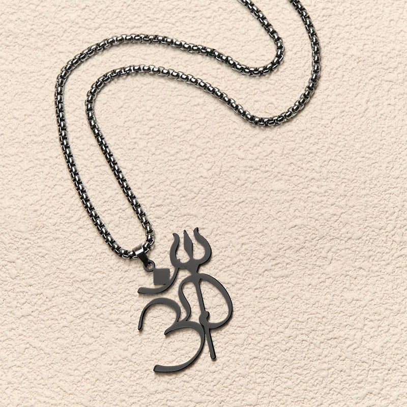 Buddha Stones Dreizack OM Symbol Edelstahl Verbindung Halskette Anhänger - image 16