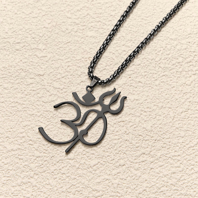 Buddha Stones Dreizack OM Symbol Edelstahl Verbindung Halskette Anhänger - image 15