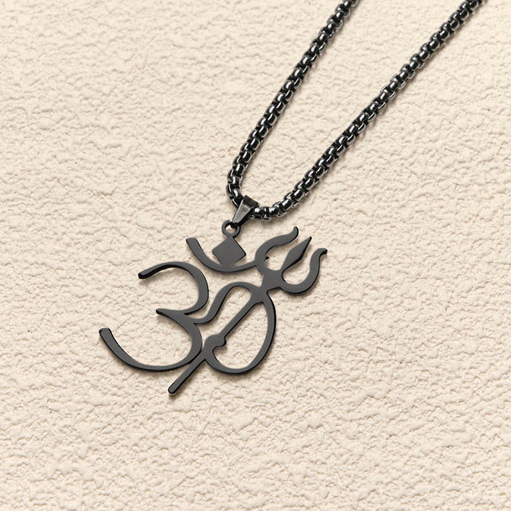 Buddha Stones Dreizack OM Symbol Edelstahl Verbindung Halskette Anhänger - image 15
