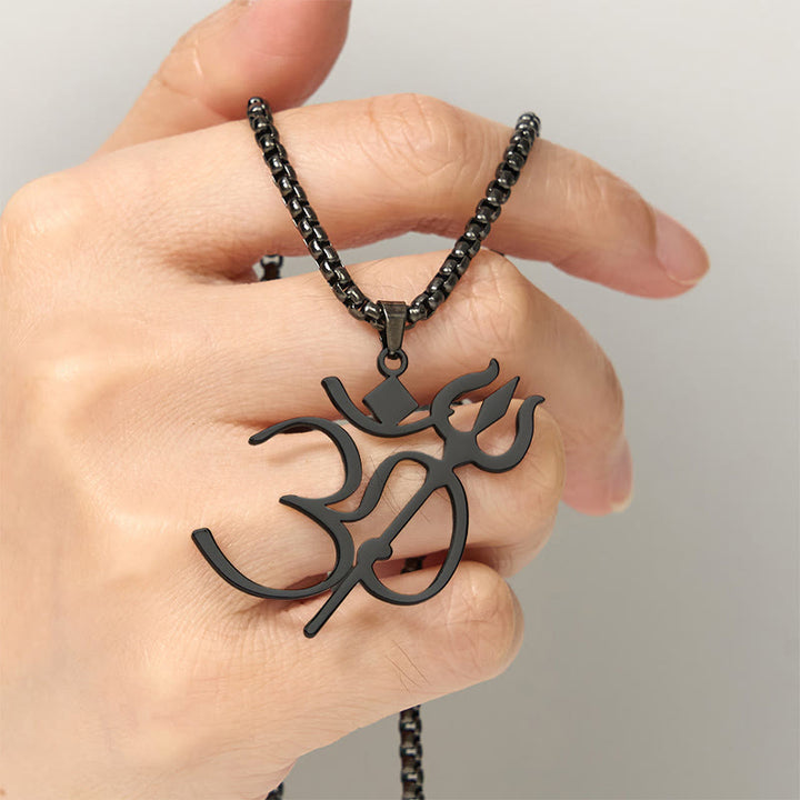 Buddha Stones Dreizack OM Symbol Edelstahl Verbindung Halskette Anhänger - image 17