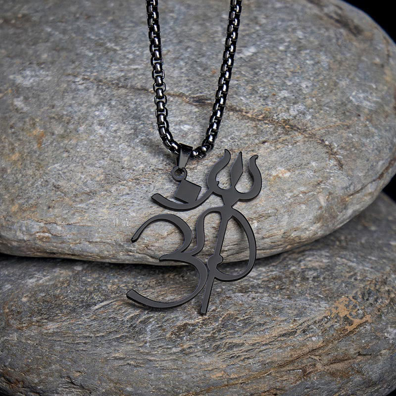 Buddha Stones Dreizack OM Symbol Edelstahl Verbindung Halskette Anhänger - image 14