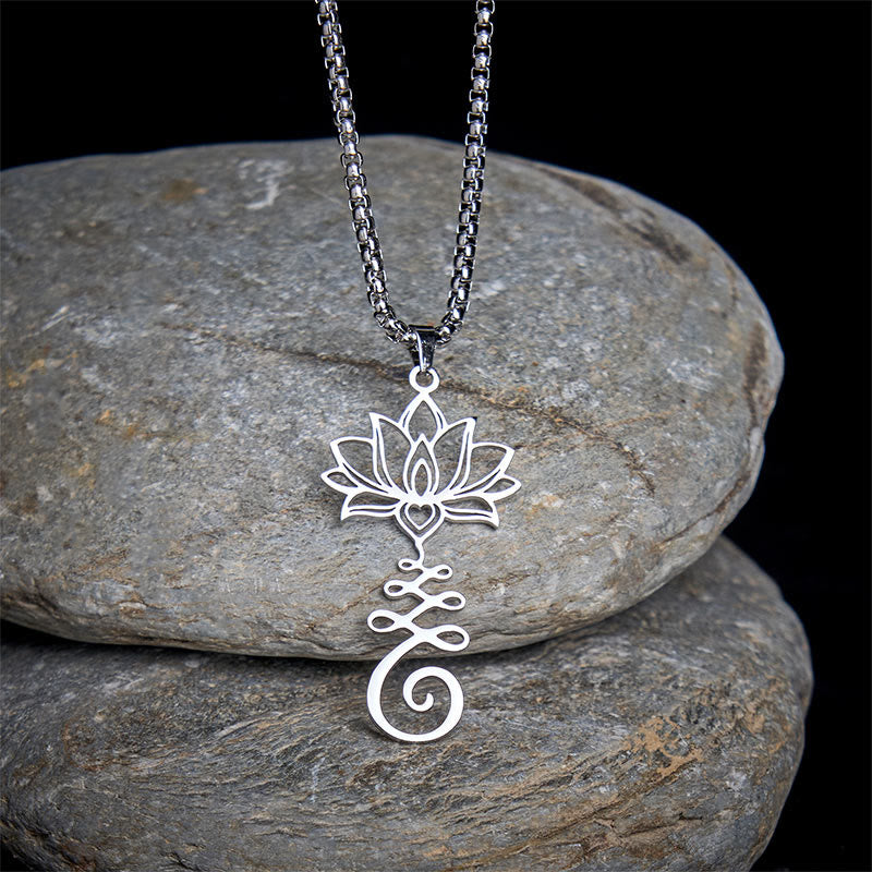 Buddha Stones, Chakra-Symbol, unregelmäßiges Design, Lotus, Edelstahl, Erleuchtung, Halskettenanhänger - Silber - image 0
