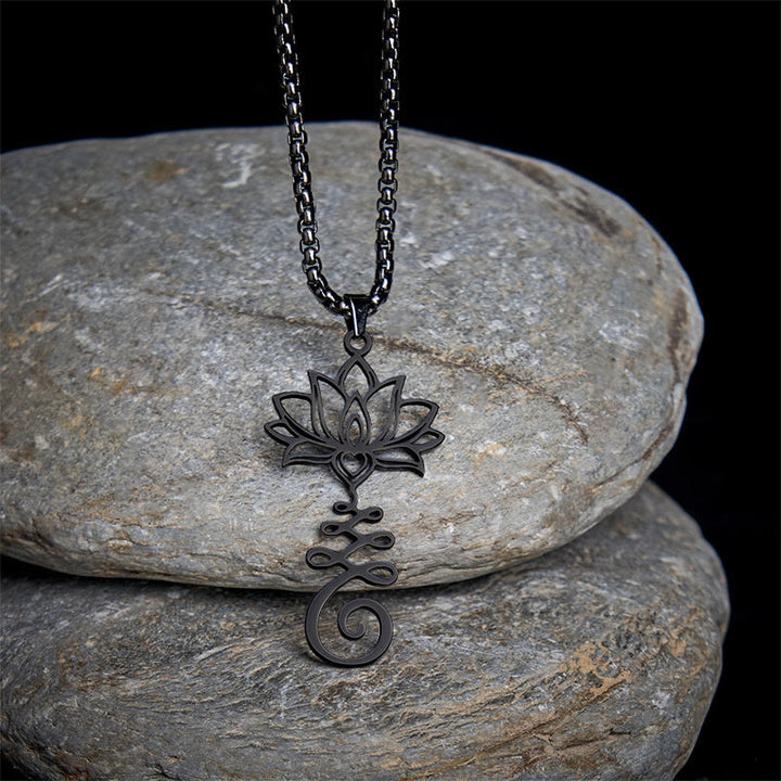 Buddha Stones, Chakra-Symbol, unregelmäßiges Design, Lotus, Edelstahl, Erleuchtung, Halskettenanhänger - Schwarz - image 13
