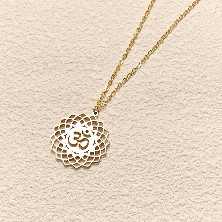 Buddha Stones ​​Hohl Lotus Design Om Symbol Edelstahl Verbindung Halskette Anhänger - image 3