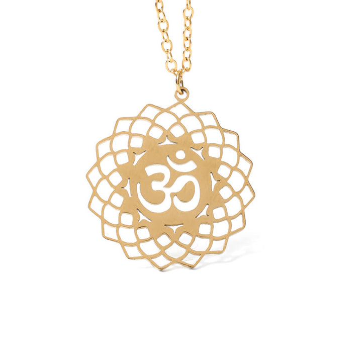 Buddha Stones ​​Hohl Lotus Design Om Symbol Edelstahl Verbindung Halskette Anhänger - image 6