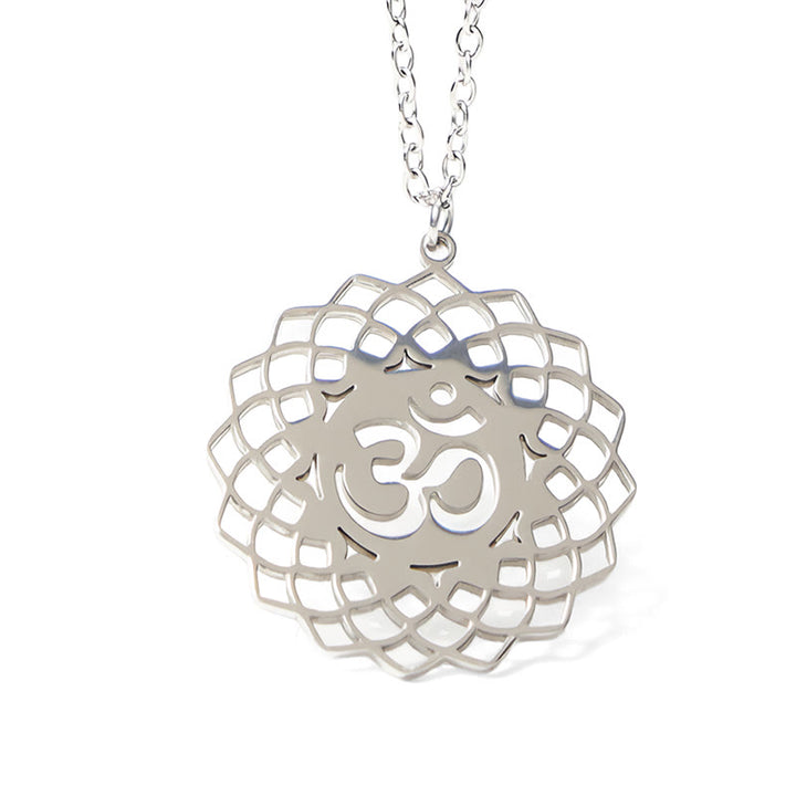 Buddha Stones ​​Hohl Lotus Design Om Symbol Edelstahl Verbindung Halskette Anhänger - image 14