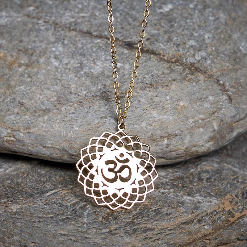 Buddha Stones ​​Hohl Lotus Design Om Symbol Edelstahl Verbindung Halskette Anhänger - image 1