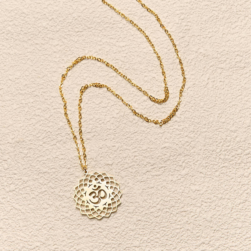 Buddha Stones ​​Hohl Lotus Design Om Symbol Edelstahl Verbindung Halskette Anhänger - image 4