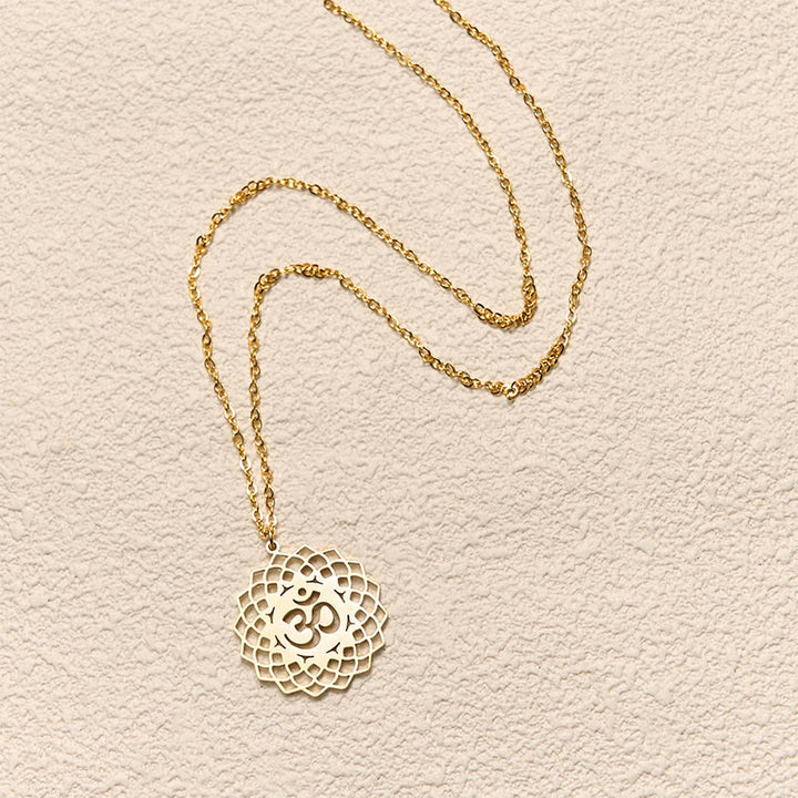 Buddha Stones ​​Hohl Lotus Design Om Symbol Edelstahl Verbindung Halskette Anhänger - image 4