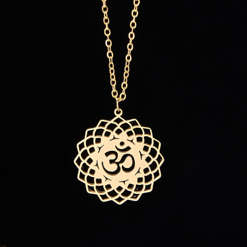Buddha Stones ​​Hohl Lotus Design Om Symbol Edelstahl Verbindung Halskette Anhänger - image 2