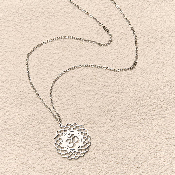 Buddha Stones ​​Hohl Lotus Design Om Symbol Edelstahl Verbindung Halskette Anhänger - image 12