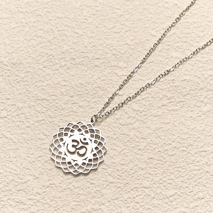 Buddha Stones ​​Hohl Lotus Design Om Symbol Edelstahl Verbindung Halskette Anhänger - image 11