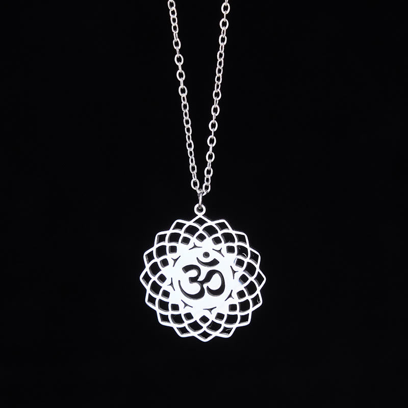 Buddha Stones ​​Hohl Lotus Design Om Symbol Edelstahl Verbindung Halskette Anhänger - image 10