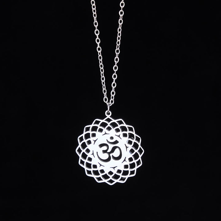 Buddha Stones ​​Hohl Lotus Design Om Symbol Edelstahl Verbindung Halskette Anhänger - image 10