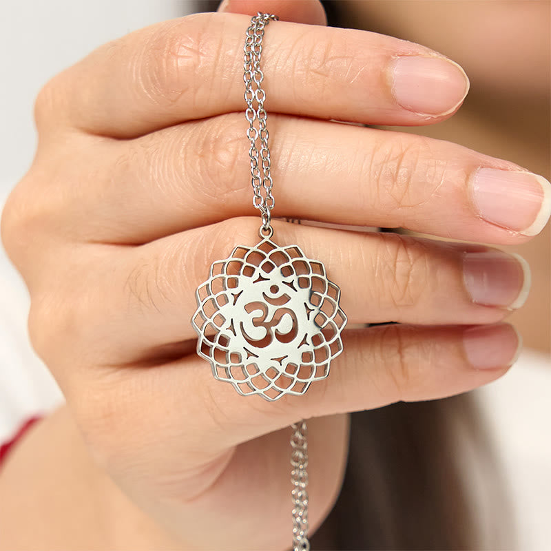 Buddha Stones ​​Hohl Lotus Design Om Symbol Edelstahl Verbindung Halskette Anhänger - image 13
