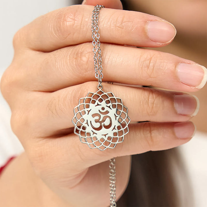 Buddha Stones ​​Hohl Lotus Design Om Symbol Edelstahl Verbindung Halskette Anhänger - image 13