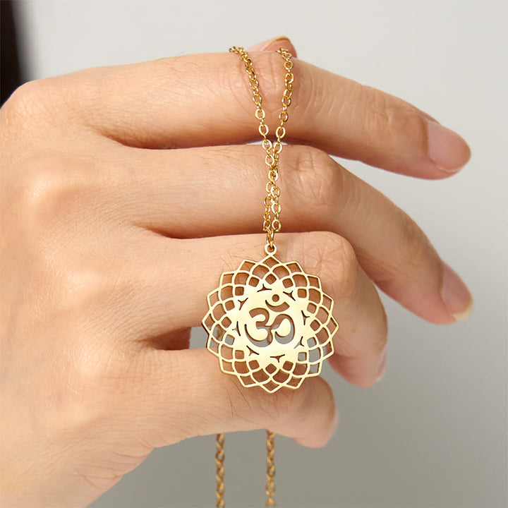 Buddha Stones ​​Hohl Lotus Design Om Symbol Edelstahl Verbindung Halskette Anhänger - image 5