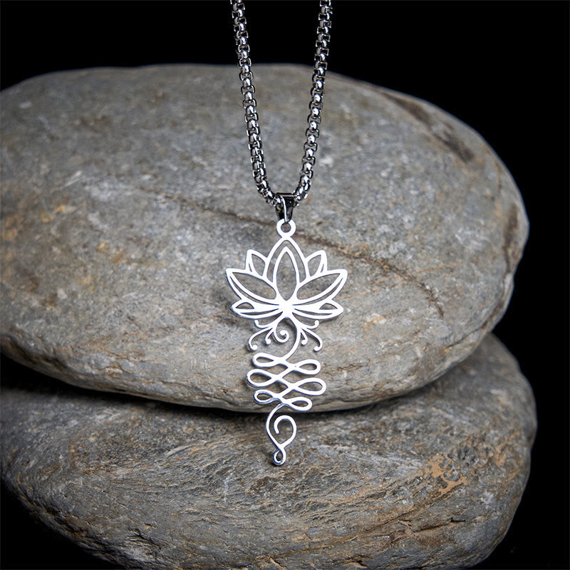 Buddha Stones, Lotus-Reben-Design, Chakra-Symbol, Edelstahl, Erleuchtung, Halskettenanhänger - Silber - image 0
