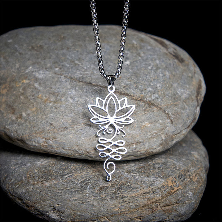 Buddha Stones, Lotus-Reben-Design, Chakra-Symbol, Edelstahl, Erleuchtung, Halskettenanhänger - Silber - image 0