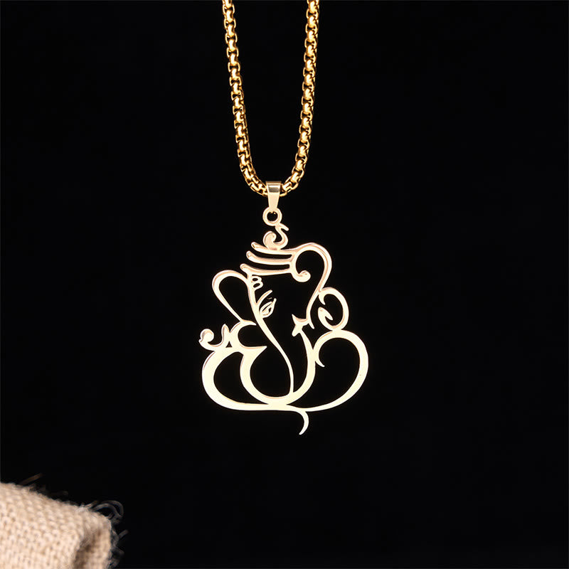 Buddha Stones Ganesh Elefant Edelstahl Schutz Halskette Anhänger - Gold - image 0