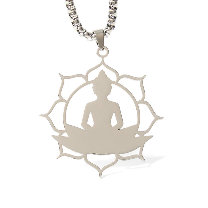Buddha Stones Vintage Lotus Sitzender Buddha Design Edelstahl Erleuchtung Halskette Anhänger - image 13