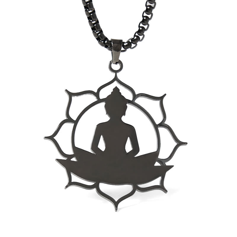 Buddha Stones Vintage Lotus Sitzender Buddha Design Edelstahl Erleuchtung Halskette Anhänger - image 18