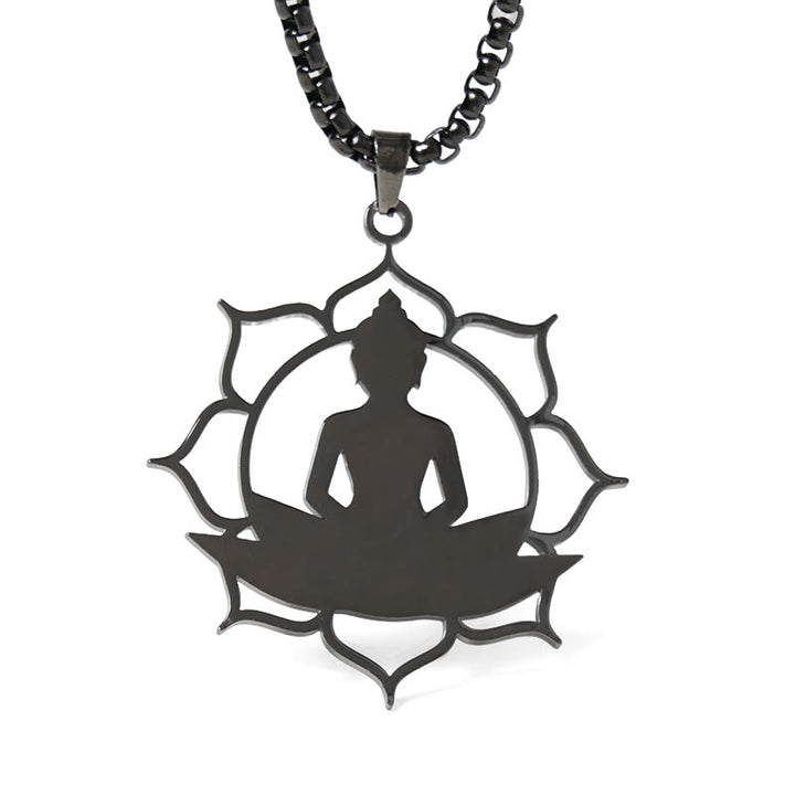 Buddha Stones Vintage Lotus Sitzender Buddha Design Edelstahl Erleuchtung Halskette Anhänger - image 18