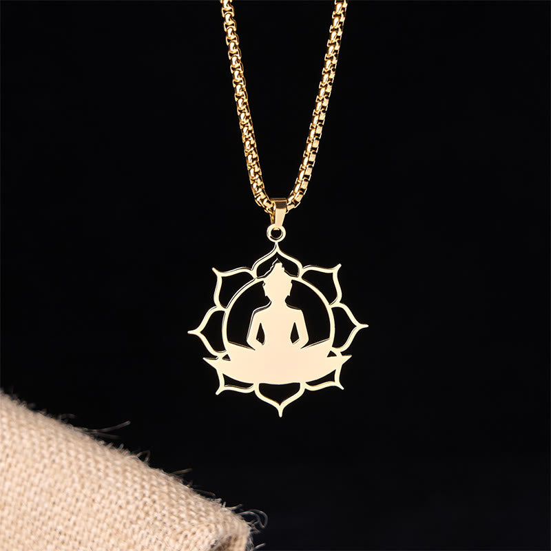 Buddha Stones Vintage Lotus Sitzender Buddha Design Edelstahl Erleuchtung Halskette Anhänger - image 3