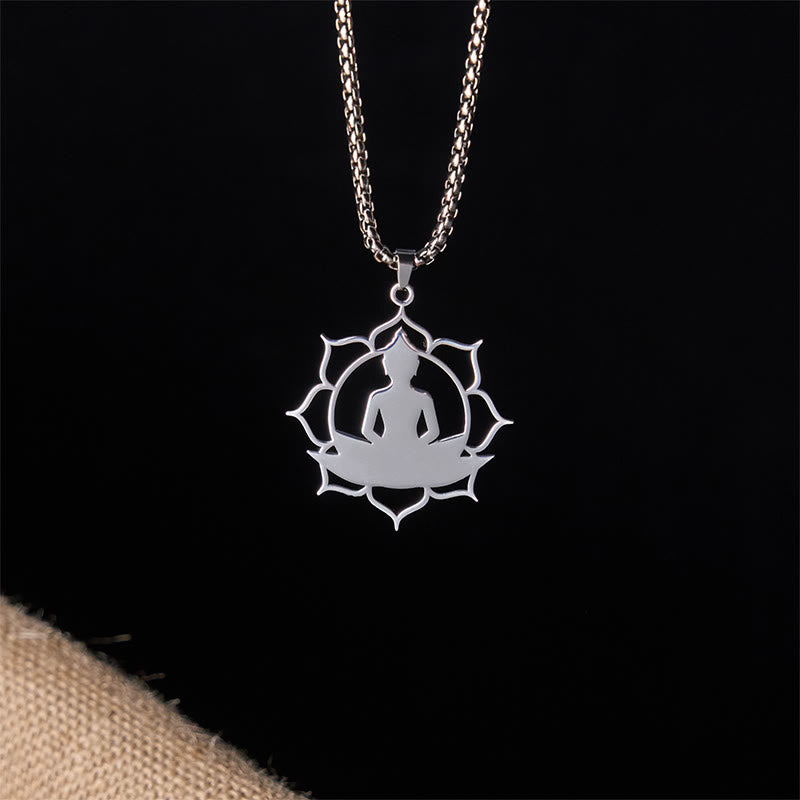 Buddha Stones Vintage Lotus Sitzender Buddha Design Edelstahl Erleuchtung Halskette Anhänger - image 11