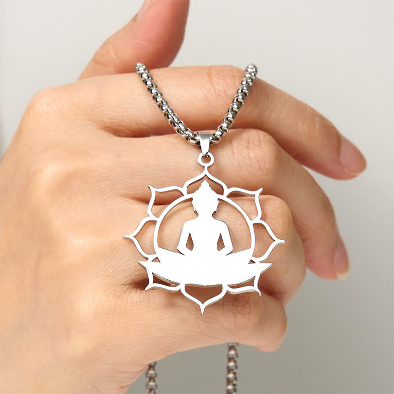Buddha Stones Vintage Lotus Sitzender Buddha Design Edelstahl Erleuchtung Halskette Anhänger - image 12