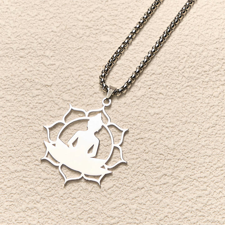 Buddha Stones Vintage Lotus Sitzender Buddha Design Edelstahl Erleuchtung Halskette Anhänger - image 9