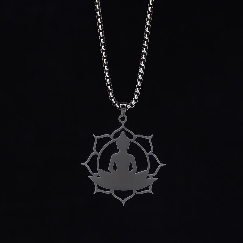 Buddha Stones Vintage Lotus Sitzender Buddha Design Edelstahl Erleuchtung Halskette Anhänger - image 17