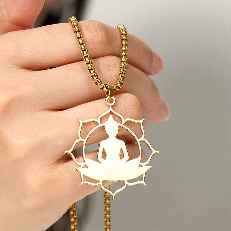 Buddha Stones Vintage Lotus Sitzender Buddha Design Edelstahl Erleuchtung Halskette Anhänger - image 4
