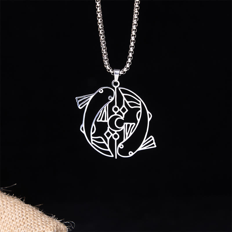 Buddha Stones Vintage Koi Fisch Hohl Design Edelstahl Glück Halskette Anhänger - Silber - image 0