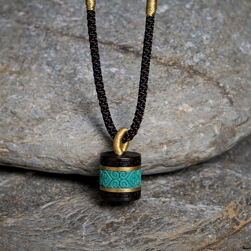 Buddha Stones ​​Ebenholz Türkis Zylinder Frieden Halskette Anhänger - image 1