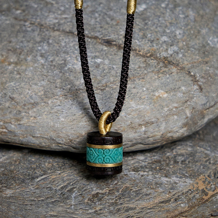 Buddha Stones ​​Ebenholz Türkis Zylinder Frieden Halskette Anhänger - image 1