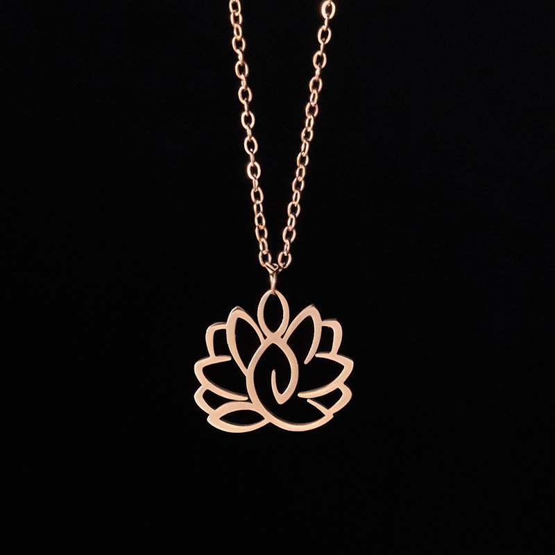 Buddha Stones Hohl Lotus Design Edelstahl Erleuchtung Halskette Anhänger - Roségold - image 13